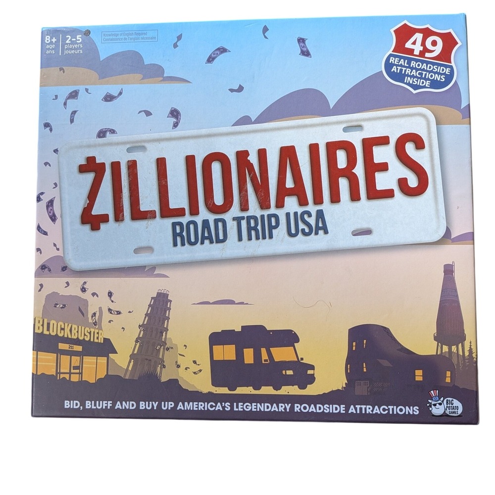 Zillionaires Road Trip USA Board Game Bidding Bluffing 2-5 Players